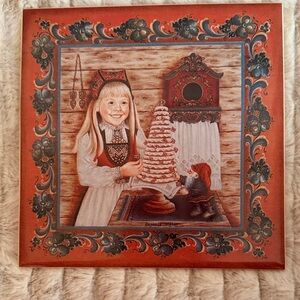 Vintage Suzanne Toftey Kransekake Girl Ceramic Trivet